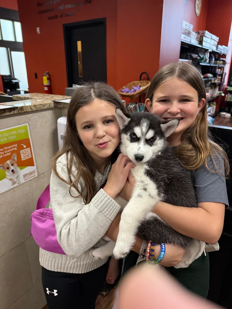 Children holding a puppy at Petland Mall of Georgia